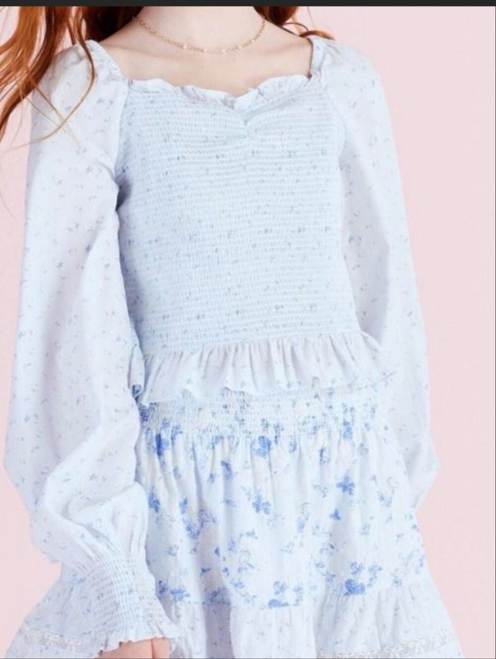 Girls' Scarlett Everblooming Rosettes Ditsy Smocked Long Sleeve Top - LoveShackF